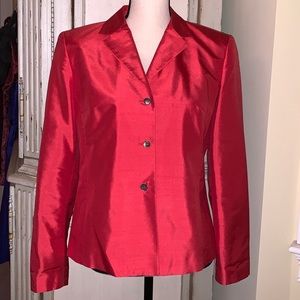 Talbots Pure Silk Deep Coral Red Blazer 8